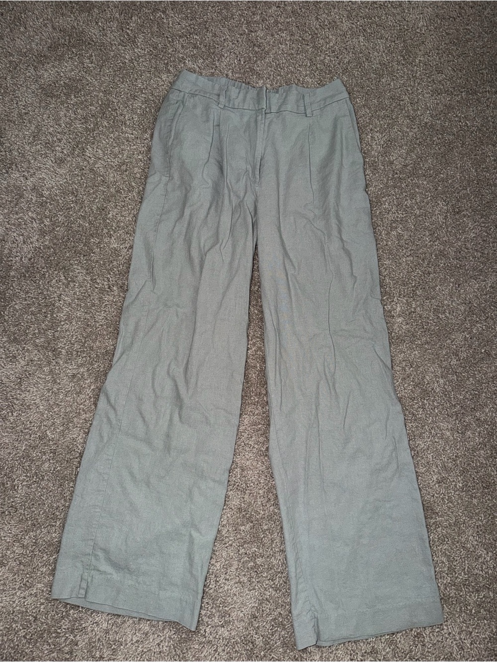 Linen Wide-Leg Women's Pants — Light Gray/blue